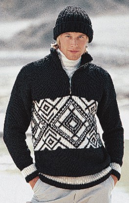 Herrenpullover aus schwarzer und weißer Wolle